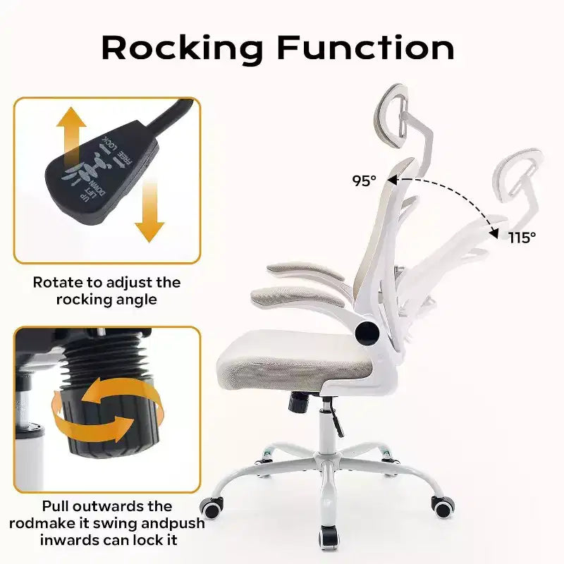 Chaise de bureau ergonomique Acekool avec accoudoirs relevables, siège large en maille, soutien lombaire, chaise de bureau d'ordinateur pour chambre à coucher et bureau