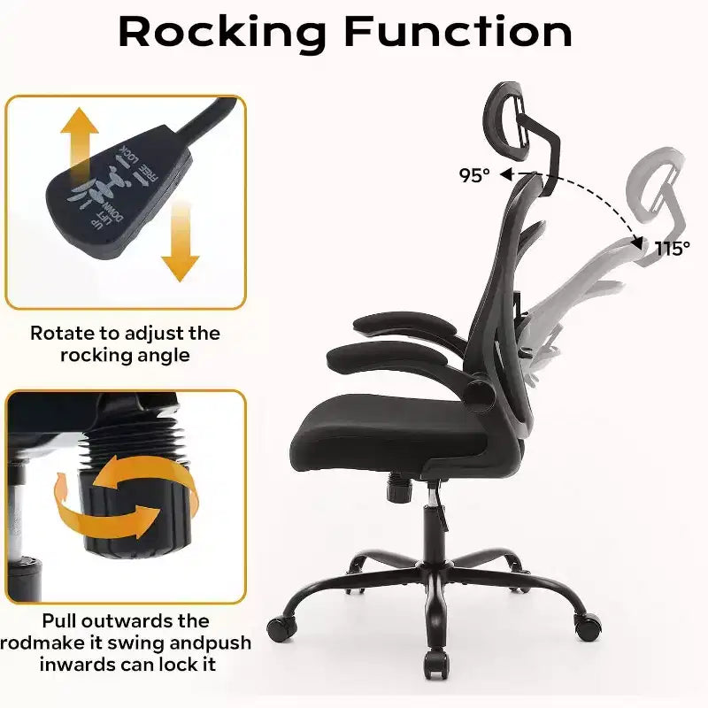 Chaise de bureau ergonomique Acekool avec accoudoirs relevables, siège large en maille, soutien lombaire, chaise de bureau d'ordinateur pour chambre à coucher et bureau