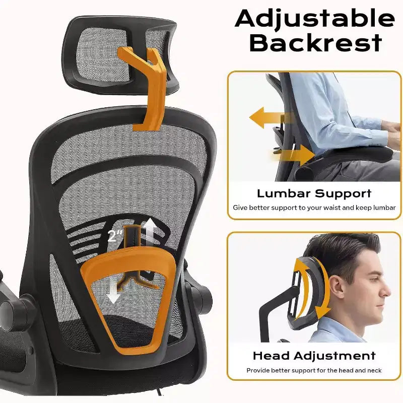Chaise de bureau ergonomique Acekool avec accoudoirs relevables, siège large en maille, soutien lombaire, chaise de bureau d'ordinateur pour chambre à coucher et bureau