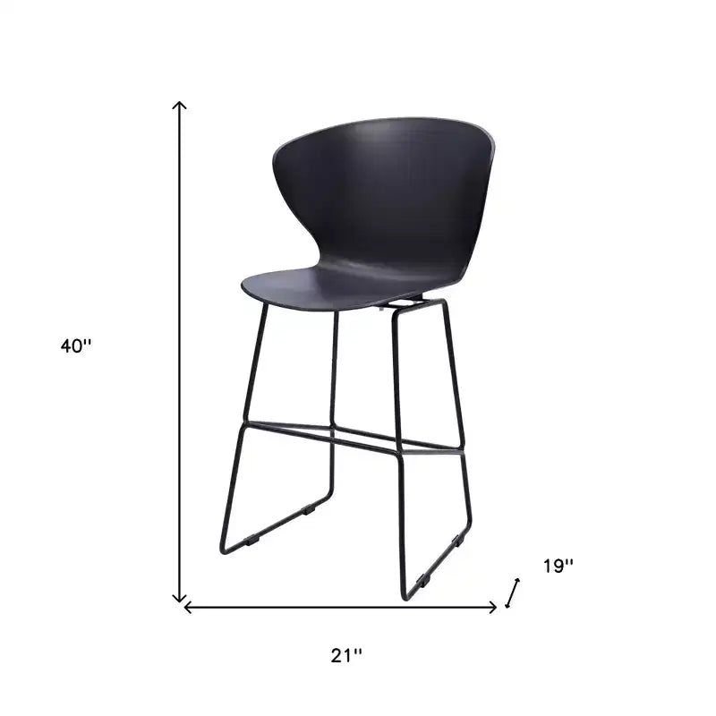 HomeRoots Ensemble de deux chaises de bar de 26 pouces de hauteur de comptoir, noires, en plastique et métal, à dossier bas et robustes