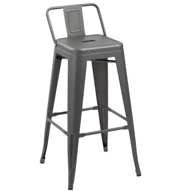 HomeRoots Set of Four 26 Gray Steel and Metal Low Back Counter Height Bar Chairs