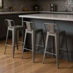 HomeRoots Lot de quatre tabourets de bar gris en acier et métal à dossier bas de 66 cm (hauteur comptoir)
