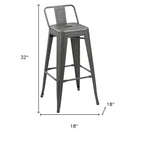 HomeRoots Lot de quatre tabourets de bar gris en acier et métal à dossier bas de 66 cm (hauteur comptoir)