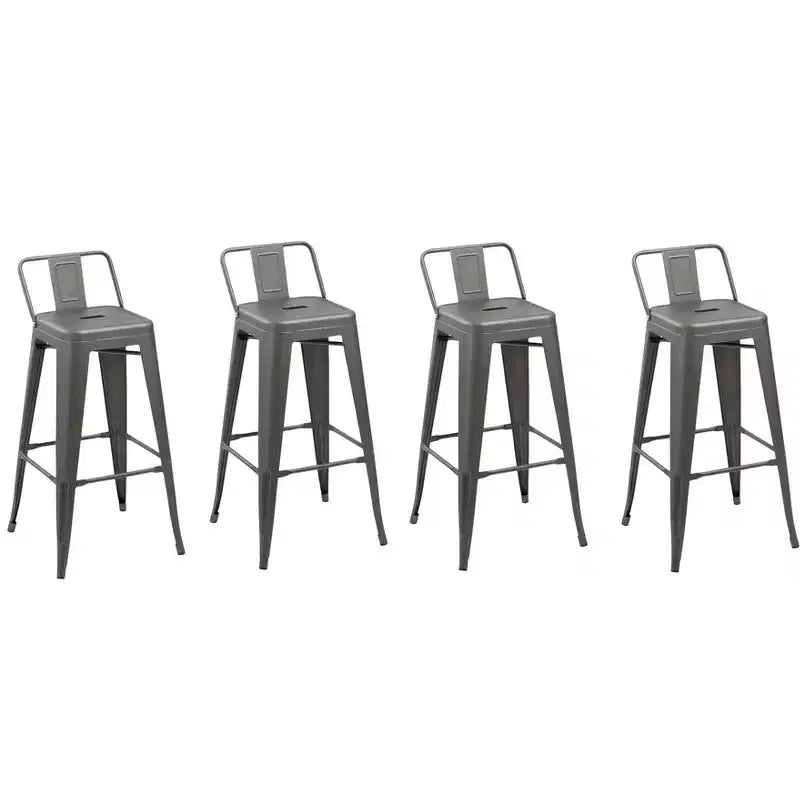 HomeRoots Lot de quatre tabourets de bar gris en acier et métal à dossier bas de 66 cm (hauteur comptoir)