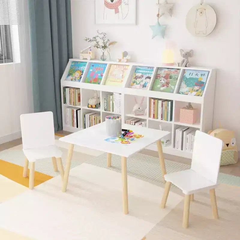 Ensemble table et 2 chaises Etokfoks pour enfants - Bois massif et MDF - Blanc - Table 60 x 60 x 44 cm - Chaises 34 x 30 x 51 cm