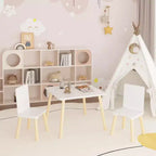 Ensemble table et 2 chaises Etokfoks pour enfants - Bois massif et MDF - Blanc - Table 60 x 60 x 44 cm - Chaises 34 x 30 x 51 cm