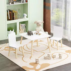 Ensemble table et 2 chaises Etokfoks pour enfants - Bois massif et MDF - Blanc - Table 60 x 60 x 44 cm - Chaises 34 x 30 x 51 cm