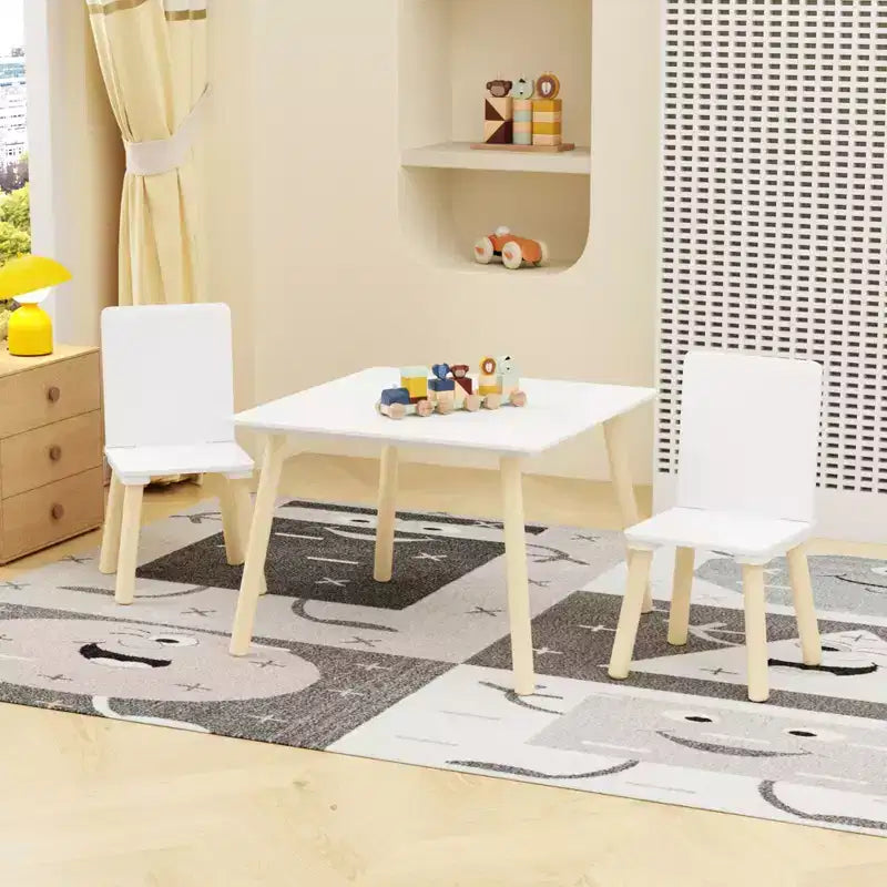 Ensemble table et 2 chaises Etokfoks pour enfants - Bois massif et MDF - Blanc - Table 60 x 60 x 44 cm - Chaises 34 x 30 x 51 cm