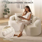 Canapé KERDOM à dossier incurvé en tissu Teddy Bear avec coussin d'assise confortable et 3 oreillers, convient pour le salon