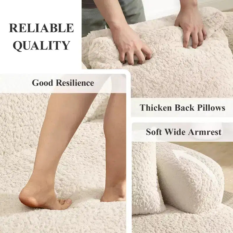 Canapé KERDOM à dossier incurvé en tissu Teddy Bear avec coussin d'assise confortable et 3 oreillers, convient pour le salon