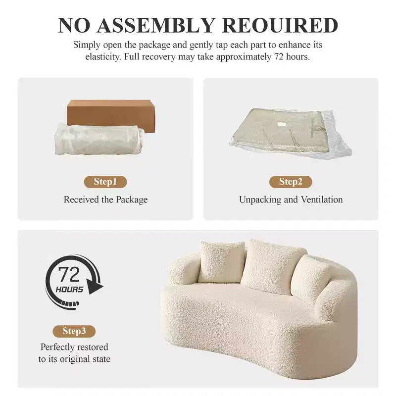 Canapé KERDOM à dossier incurvé en tissu Teddy Bear avec coussin d'assise confortable et 3 oreillers, convient pour le salon