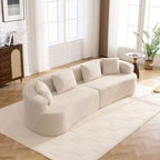 Canapé KERDOM à dossier incurvé en tissu Teddy Bear avec coussin d'assise confortable et 3 oreillers, convient pour le salon