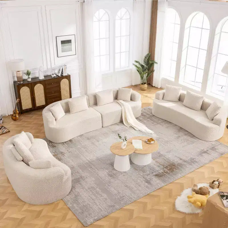 Canapé KERDOM à dossier incurvé en tissu Teddy Bear avec coussin d'assise confortable et 3 oreillers, convient pour le salon