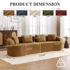 Canapé KERDOM à dossier incurvé en tissu Teddy Bear avec coussin d'assise confortable et 3 oreillers, convient pour le salon