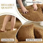 Canapé KERDOM à dossier incurvé en tissu Teddy Bear avec coussin d'assise confortable et 3 oreillers, convient pour le salon