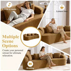 Canapé KERDOM à dossier incurvé en tissu Teddy Bear avec coussin d'assise confortable et 3 oreillers, convient pour le salon