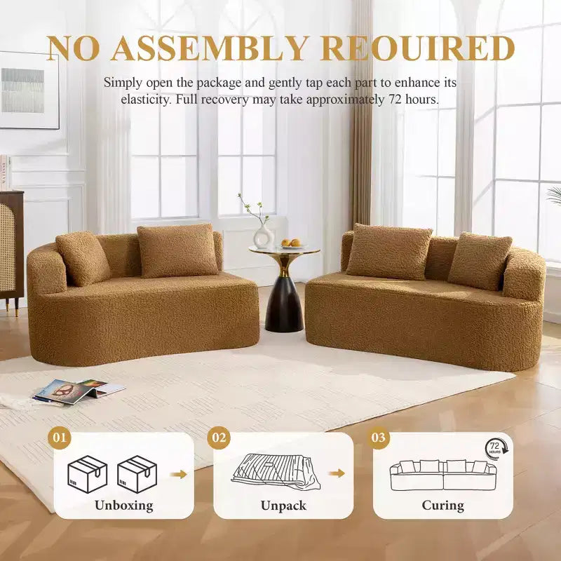 Canapé KERDOM à dossier incurvé en tissu Teddy Bear avec coussin d'assise confortable et 3 oreillers, convient pour le salon