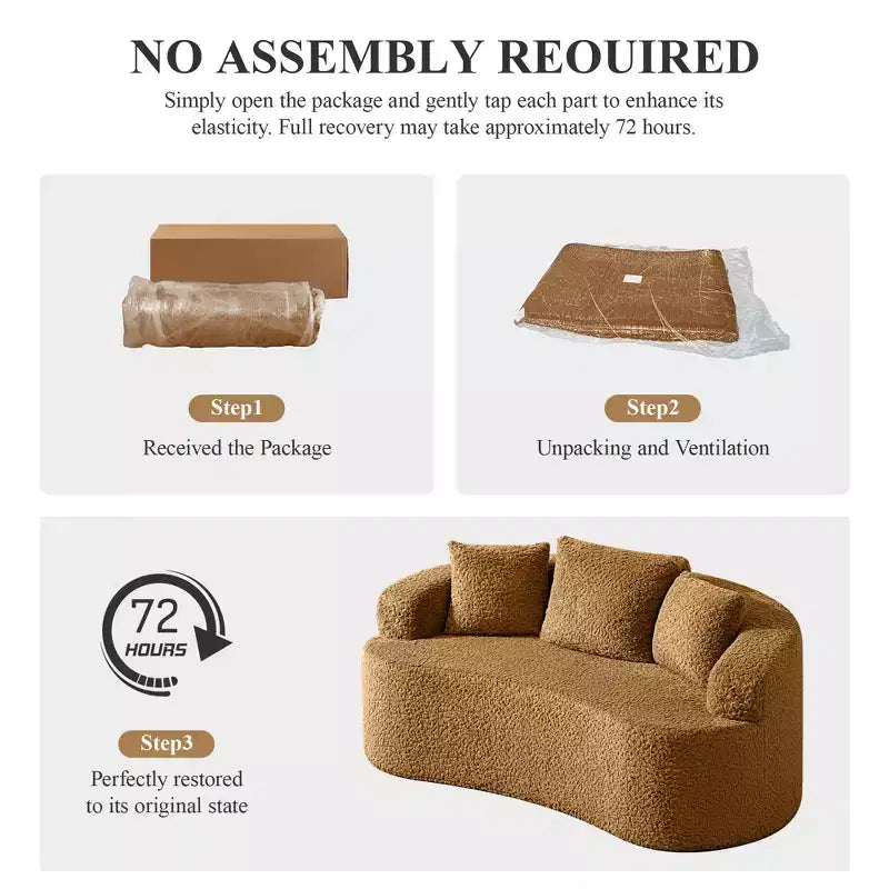 Canapé KERDOM à dossier incurvé en tissu Teddy Bear avec coussin d'assise confortable et 3 oreillers, convient pour le salon