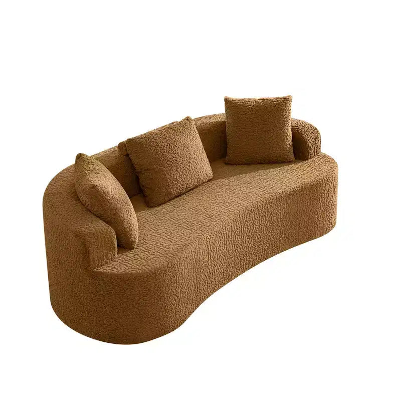Canapé KERDOM à dossier incurvé en tissu Teddy Bear avec coussin d'assise confortable et 3 oreillers, convient pour le salon