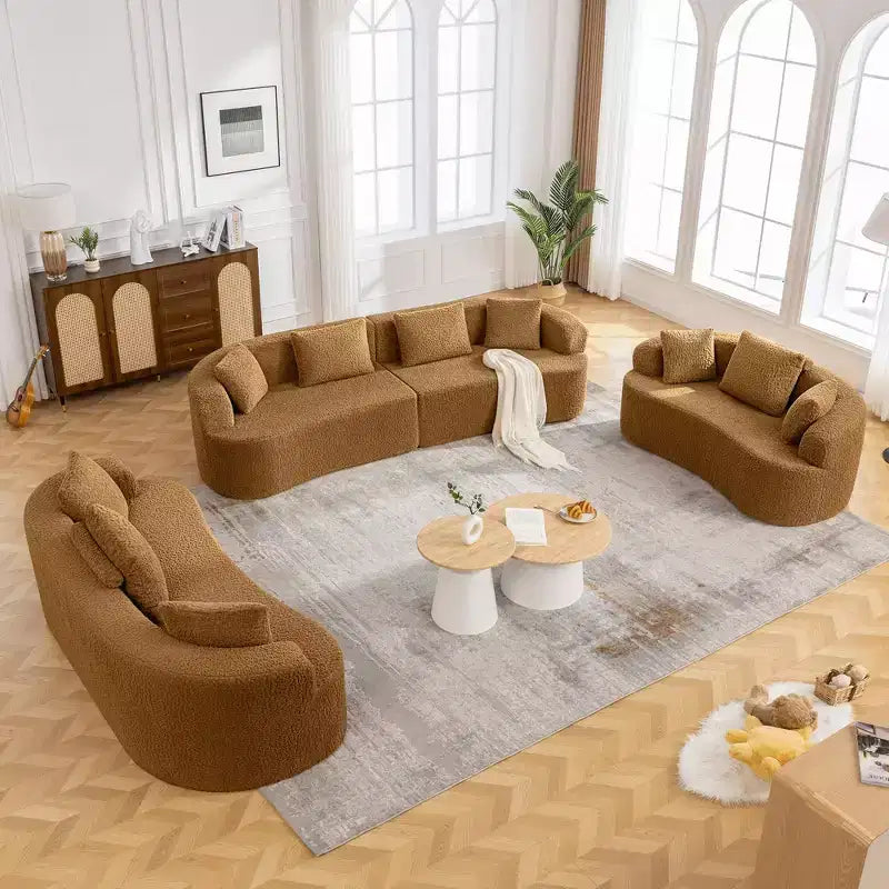 Canapé KERDOM à dossier incurvé en tissu Teddy Bear avec coussin d'assise confortable et 3 oreillers, convient pour le salon
