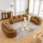 Canapé KERDOM à dossier incurvé en tissu Teddy Bear avec coussin d'assise confortable et 3 oreillers, convient pour le salon