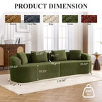 Canapé KERDOM à dossier incurvé en tissu Teddy Bear avec coussin d'assise confortable et 3 oreillers, convient pour le salon