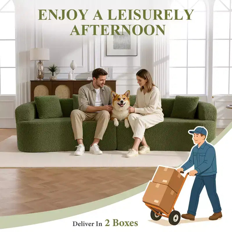 Canapé KERDOM à dossier incurvé en tissu Teddy Bear avec coussin d'assise confortable et 3 oreillers, convient pour le salon