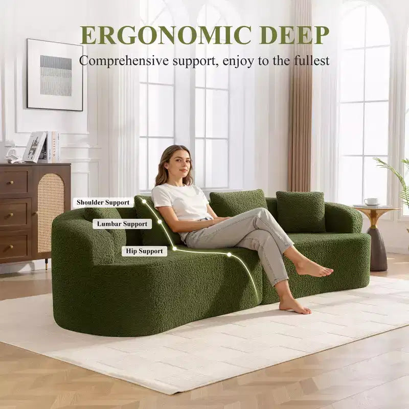 Canapé KERDOM à dossier incurvé en tissu Teddy Bear avec coussin d'assise confortable et 3 oreillers, convient pour le salon