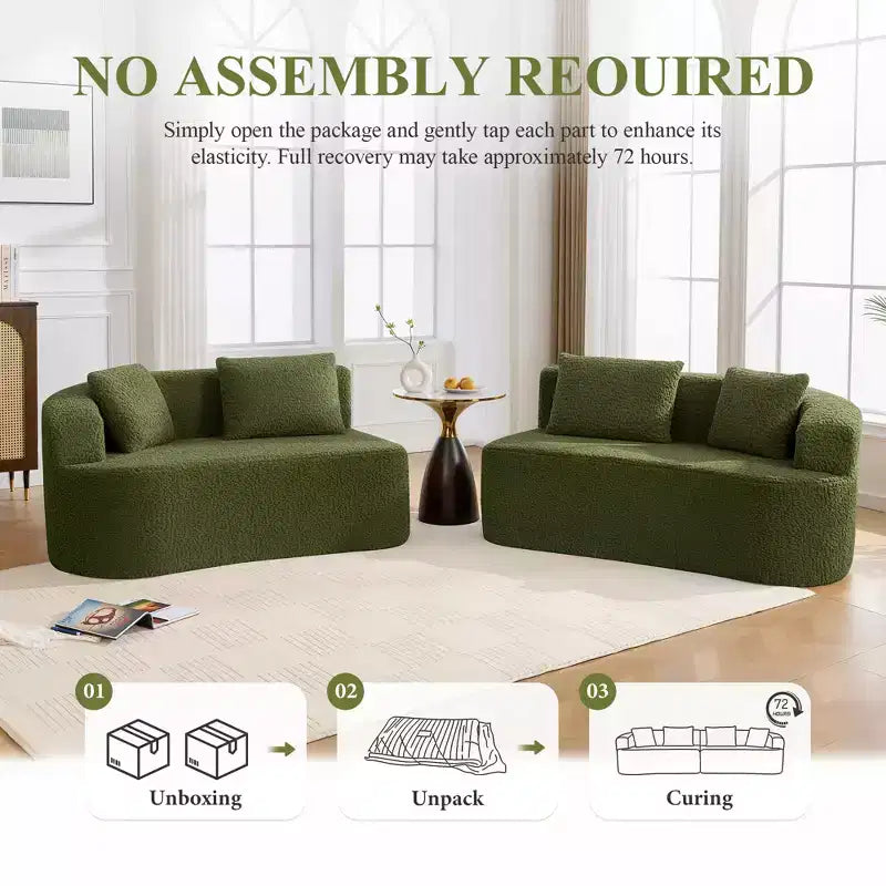 Canapé KERDOM à dossier incurvé en tissu Teddy Bear avec coussin d'assise confortable et 3 oreillers, convient pour le salon