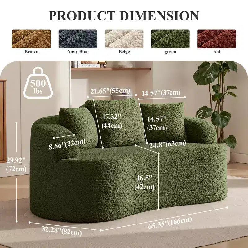 Canapé KERDOM à dossier incurvé en tissu Teddy Bear avec coussin d'assise confortable et 3 oreillers, convient pour le salon