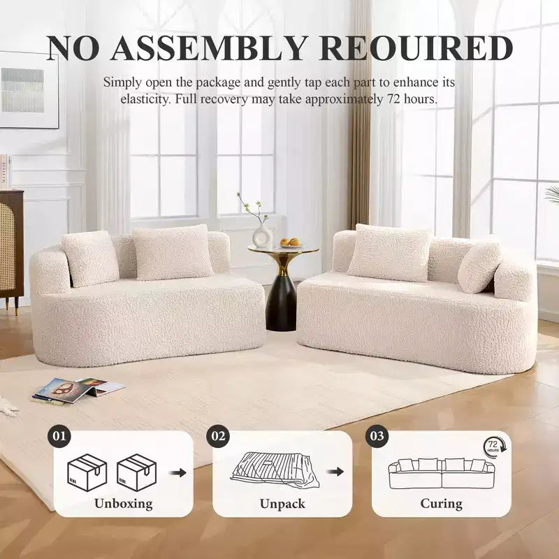 Canapé KERDOM à dossier incurvé en tissu Teddy Bear avec coussin d'assise confortable et 3 oreillers, convient pour le salon