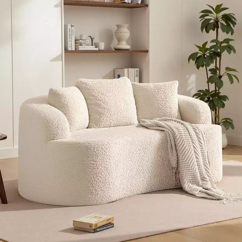 Canapé KERDOM à dossier incurvé en tissu Teddy Bear avec coussin d'assise confortable et 3 oreillers, convient pour le salon