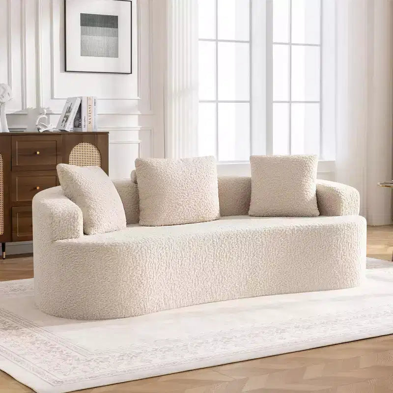 Canapé KERDOM à dossier incurvé en tissu Teddy Bear avec coussin d'assise confortable et 3 oreillers, convient pour le salon