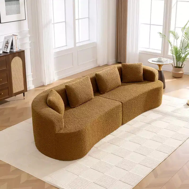 Canapé KERDOM à dossier incurvé en tissu Teddy Bear avec coussin d'assise confortable et 3 oreillers, convient pour le salon