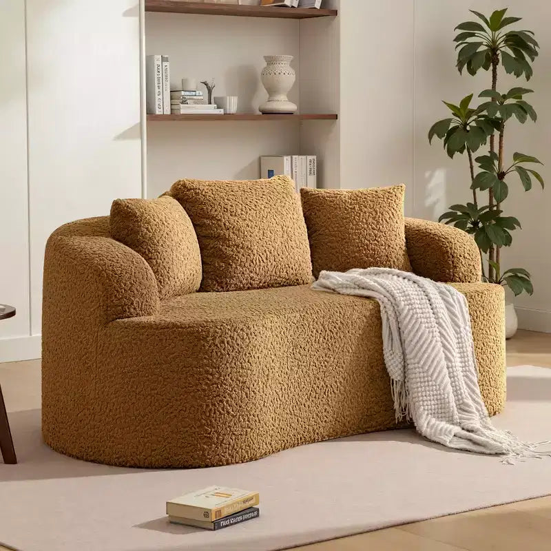 Canapé KERDOM à dossier incurvé en tissu Teddy Bear avec coussin d'assise confortable et 3 oreillers, convient pour le salon
