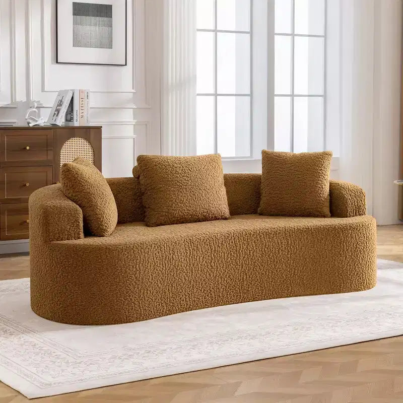 Canapé KERDOM à dossier incurvé en tissu Teddy Bear avec coussin d'assise confortable et 3 oreillers, convient pour le salon