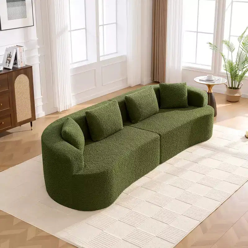 Canapé KERDOM à dossier incurvé en tissu Teddy Bear avec coussin d'assise confortable et 3 oreillers, convient pour le salon