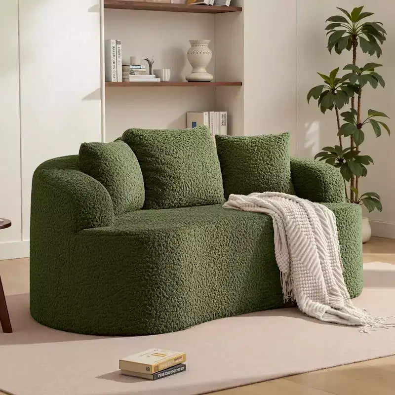Canapé KERDOM à dossier incurvé en tissu Teddy Bear avec coussin d'assise confortable et 3 oreillers, convient pour le salon