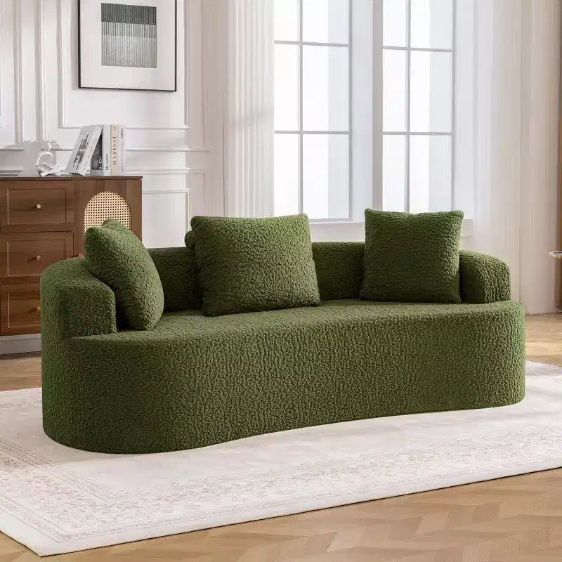 Canapé KERDOM à dossier incurvé en tissu Teddy Bear avec coussin d'assise confortable et 3 oreillers, convient pour le salon