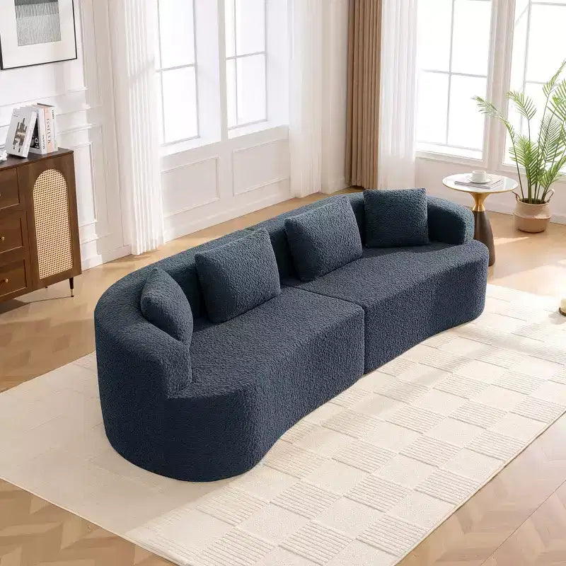 Canapé KERDOM à dossier incurvé en tissu Teddy Bear avec coussin d'assise confortable et 3 oreillers, convient pour le salon