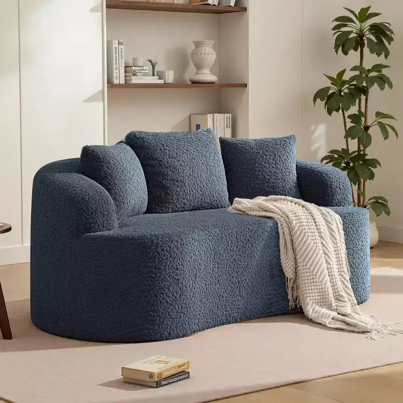 Canapé KERDOM à dossier incurvé en tissu Teddy Bear avec coussin d'assise confortable et 3 oreillers, convient pour le salon