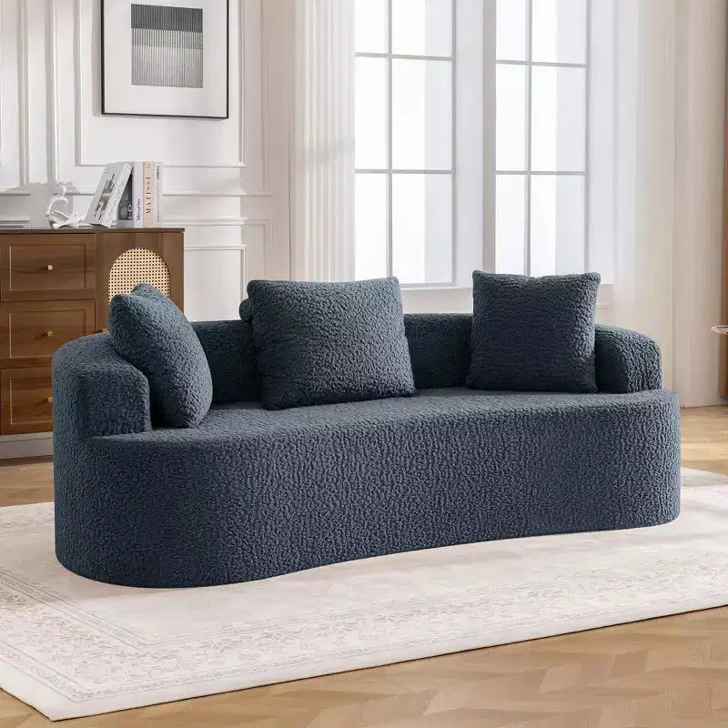 Canapé KERDOM à dossier incurvé en tissu Teddy Bear avec coussin d'assise confortable et 3 oreillers, convient pour le salon
