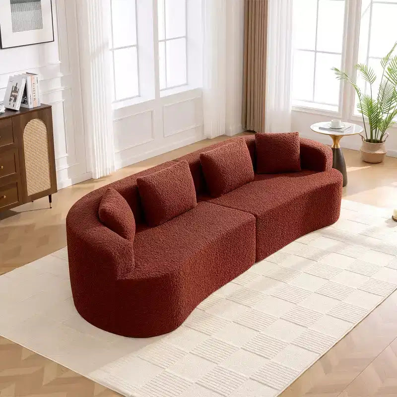 Canapé KERDOM à dossier incurvé en tissu Teddy Bear avec coussin d'assise confortable et 3 oreillers, convient pour le salon