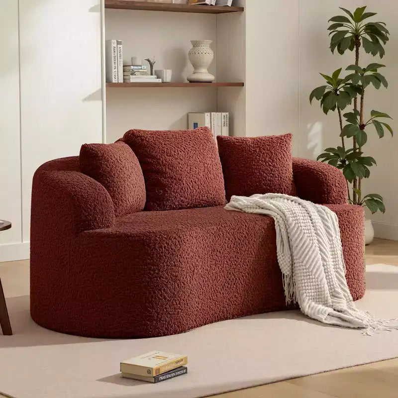 Canapé KERDOM à dossier incurvé en tissu Teddy Bear avec coussin d'assise confortable et 3 oreillers, convient pour le salon