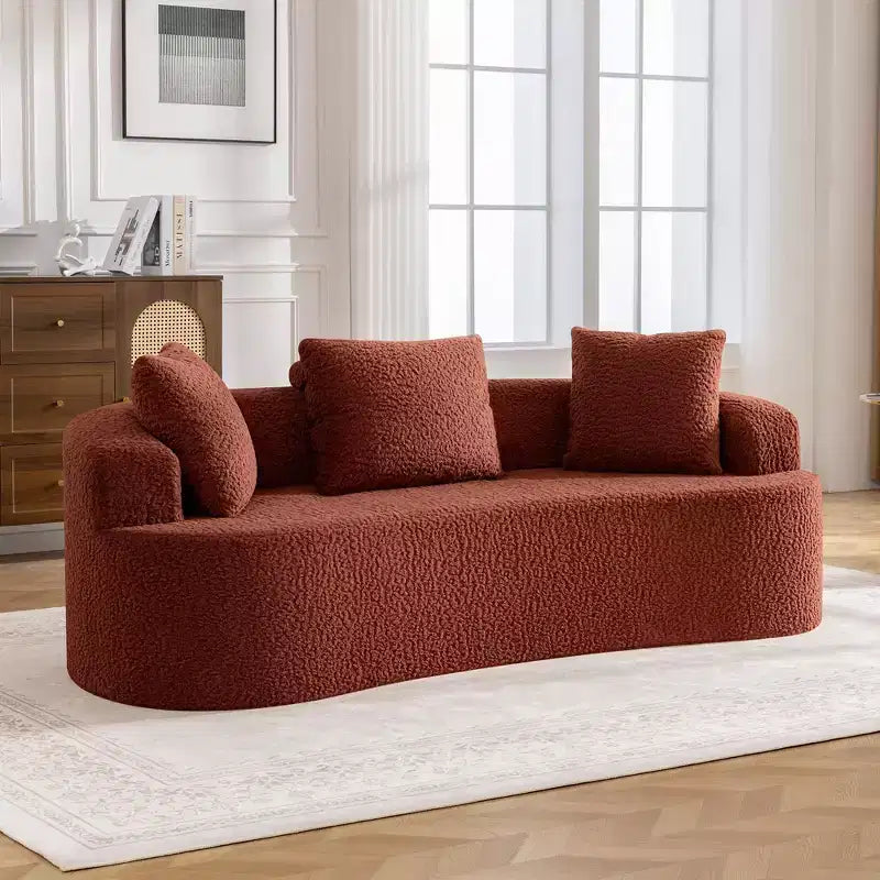 Canapé KERDOM à dossier incurvé en tissu Teddy Bear avec coussin d'assise confortable et 3 oreillers, convient pour le salon