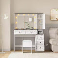 Makeup Vanity, 3 Lighting Modes Vanity Desk with Soft Cushioned Stool, White Dressing Table Set with 5Drawers & Storage Shelves