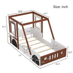 Lit de voiture mignon taille jumeau, Lit plateforme en bois taille jumeau en forme de voiture pour chambre de garçons filles, Orange
