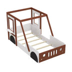 Lit de voiture mignon taille jumeau, Lit plateforme en bois taille jumeau en forme de voiture pour chambre de garçons filles, Orange
