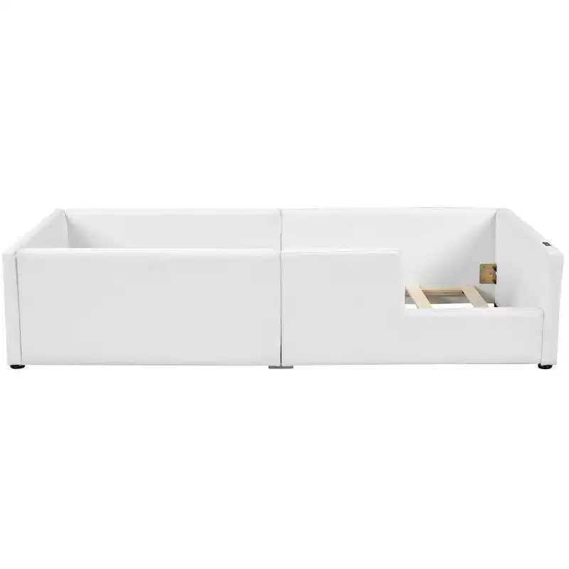 Lit plateforme moderne double Luxystar en tissu avec garde-corps, ports USB et Type-C