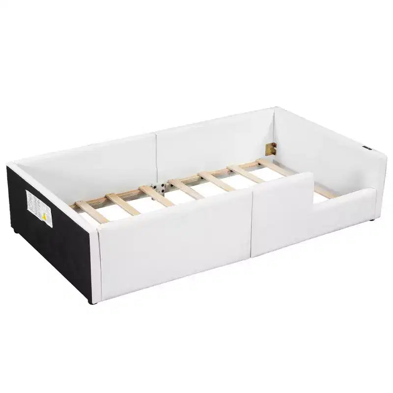 Lit plateforme moderne double Luxystar en tissu avec garde-corps, ports USB et Type-C